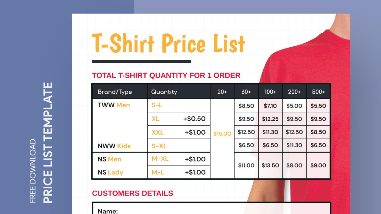 T Shirt Price List Free Google Docs Template - gdoc.io How to Price Jewellery for Different Market Segments